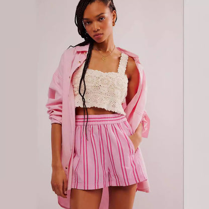 Stripe Print Elastic Beach Shorts