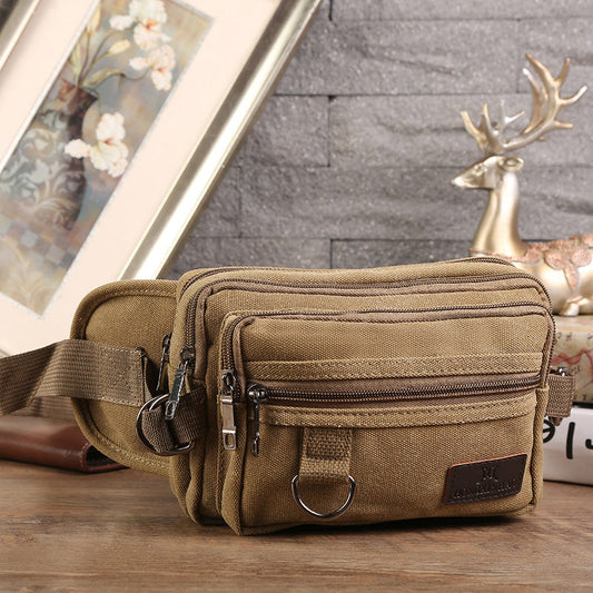 Canvas Fanny Pack with 4-Zipper Pockets