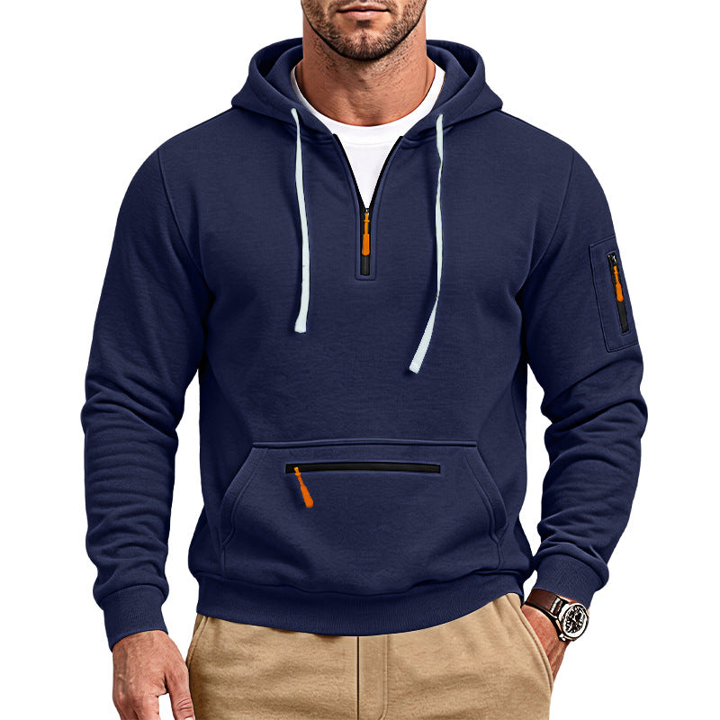 New Arrival European Size Half-Zip Multi-Pocket Casual Loose Sports Pullover Hoodie For Cross-Border Foreign Trade, Amazon Listing