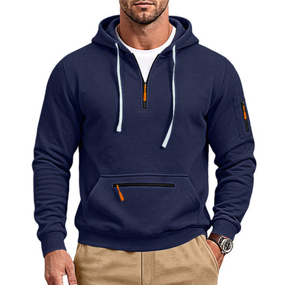 New Arrival European Size Half-Zip Multi-Pocket Casual Loose Sports Pullover Hoodie For Cross-Border Foreign Trade, Amazon Listing