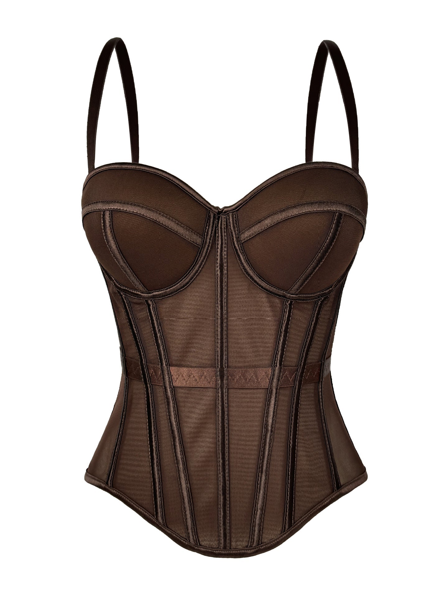European And American Pure Color Fashionable Fishbone Bra, Waist Slimming Look Mesh Camisole With Breast Pads, Fishbone Top For Outer Wear