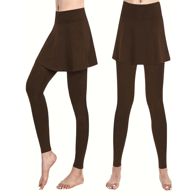 Women's High Waist Skirted Leggings 2 In 1 Flared Skirt Overlay Active Leggings For Yoga & Workout