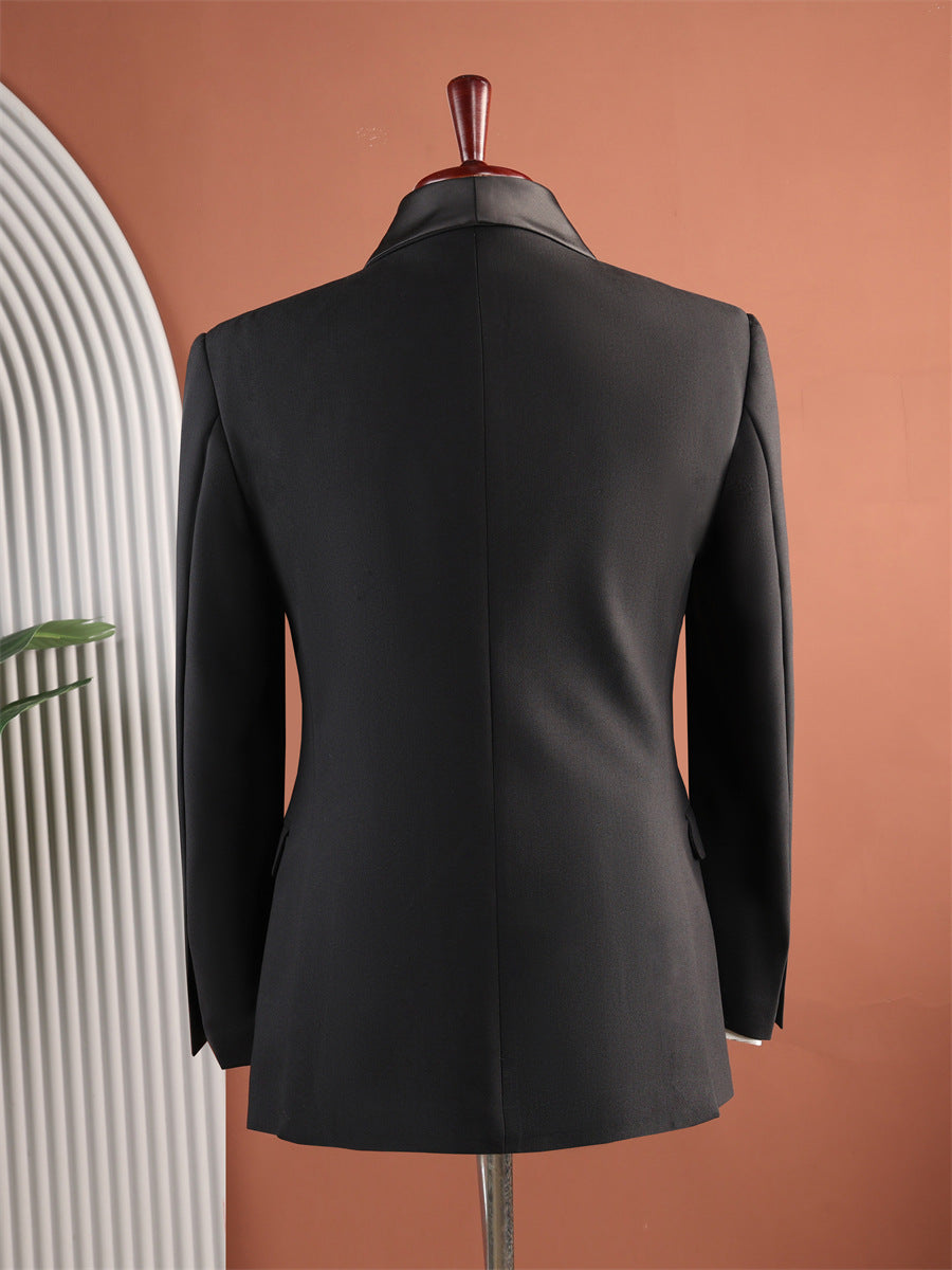 Luxury Satin Shawl Collar Floral Embroidered Tuxedo Suit