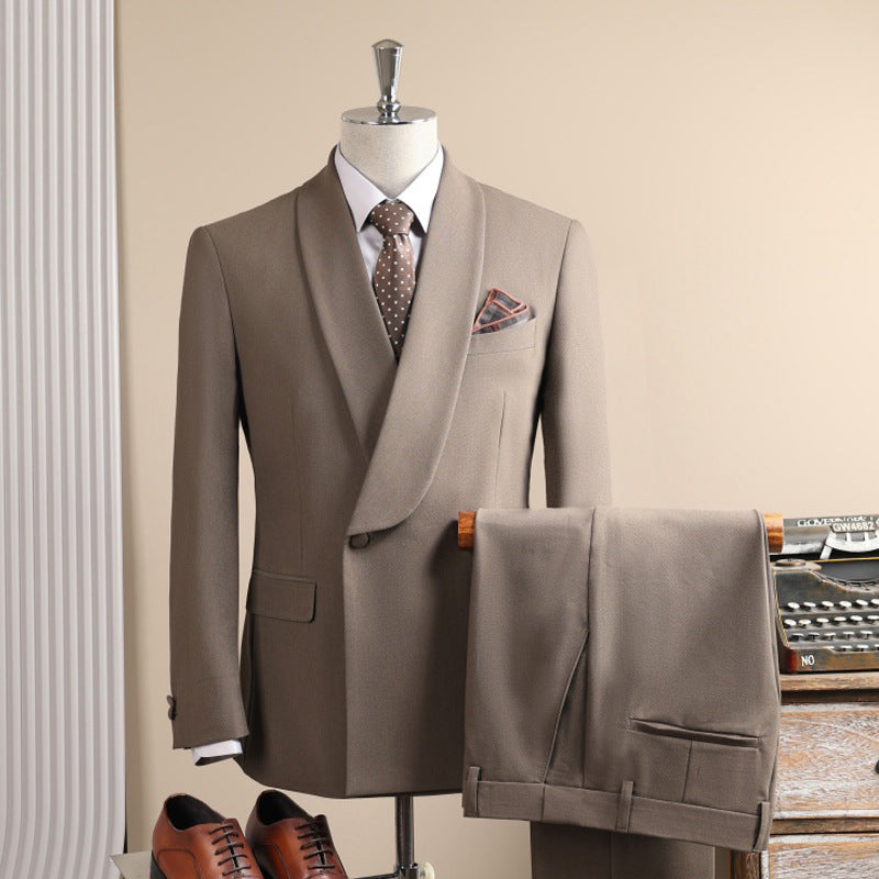 Men Taupe Shawl Lapel One Button 2 Pieces Suit Blazer & Pants Set