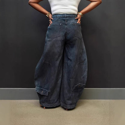 New-style Retro Distressed Washed Womens Jeans With An Inverted Waistband