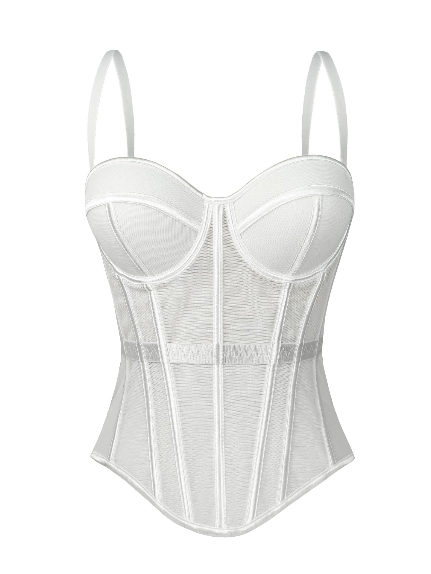 European And American Pure Color Fashionable Fishbone Bra, Waist Slimming Look Mesh Camisole With Breast Pads, Fishbone Top For Outer Wear