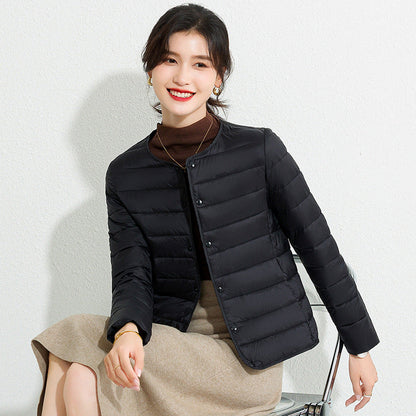 Womens Lightweight Short Crewneck Cotton Liner Jacket