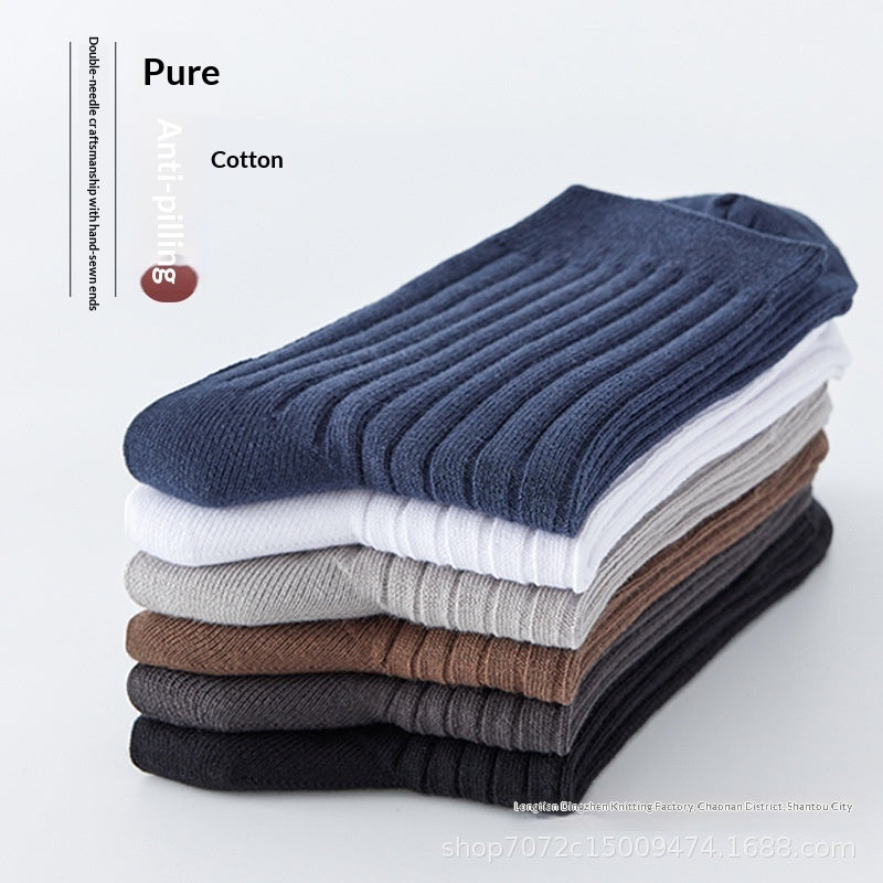 All-cotton Mid-calf Contrast-color Mens Seamless Socks