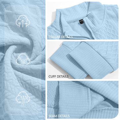 American-style Textured Diamond Jacquard Half-zip Lapel Long Sleeves