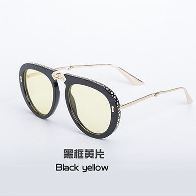 Diamond-Encrusted Foldable Sun Protection Sunglasses For Women, Fashionable Glasses, Internet Celebrity Style Sunglasses, Plain Aviator Glasses, Sunglasses