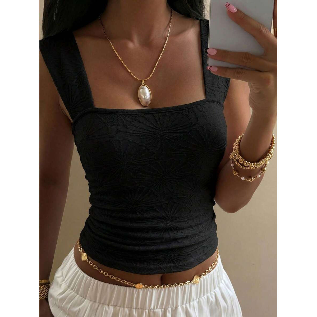 French Jacquard Square Neck Vest