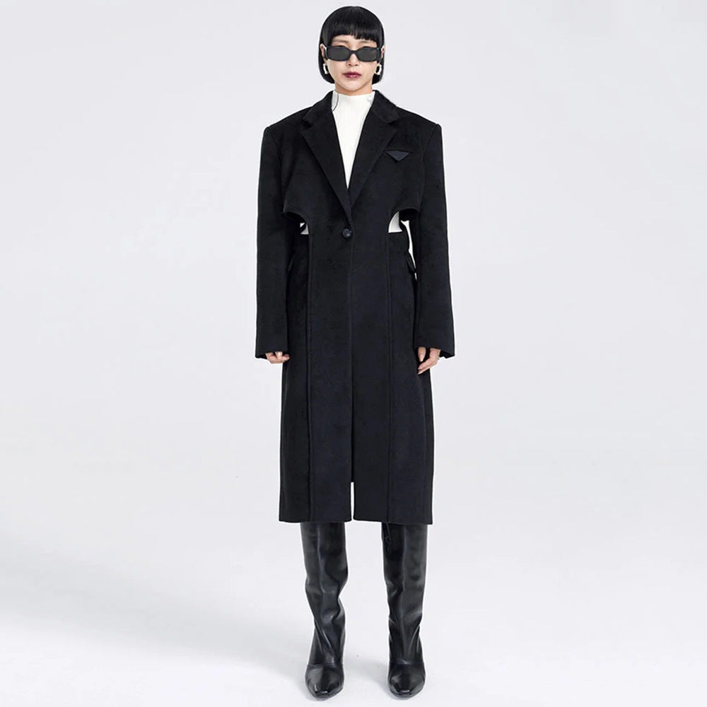 Fake Two-piece Hollow-out Long Wool Coat