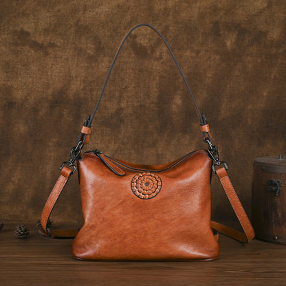 Vintage Womens Full-grain Leather Crossbody Bag