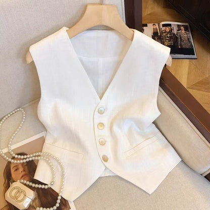 Sleeveless French-style Cropped Summer Vest Top
