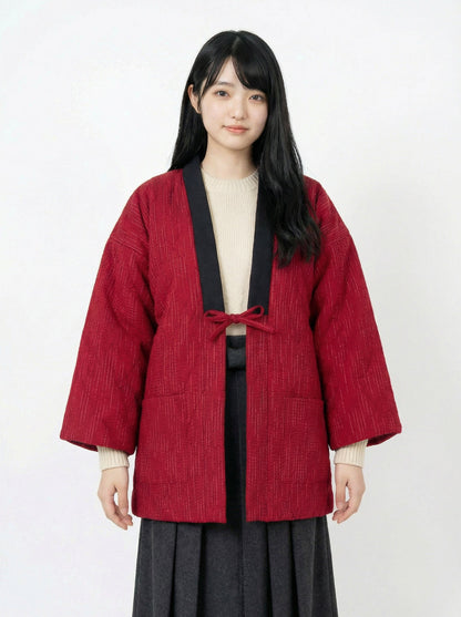 Women's Haori, Women's Warm Coat, Women's Japanese Style Padded Jacket, Japanese Style Indoor Wear, Lightweight & Warm Printed Coat, Japanese Traditional Clothing, Oversized Padded Jacket With Pockets