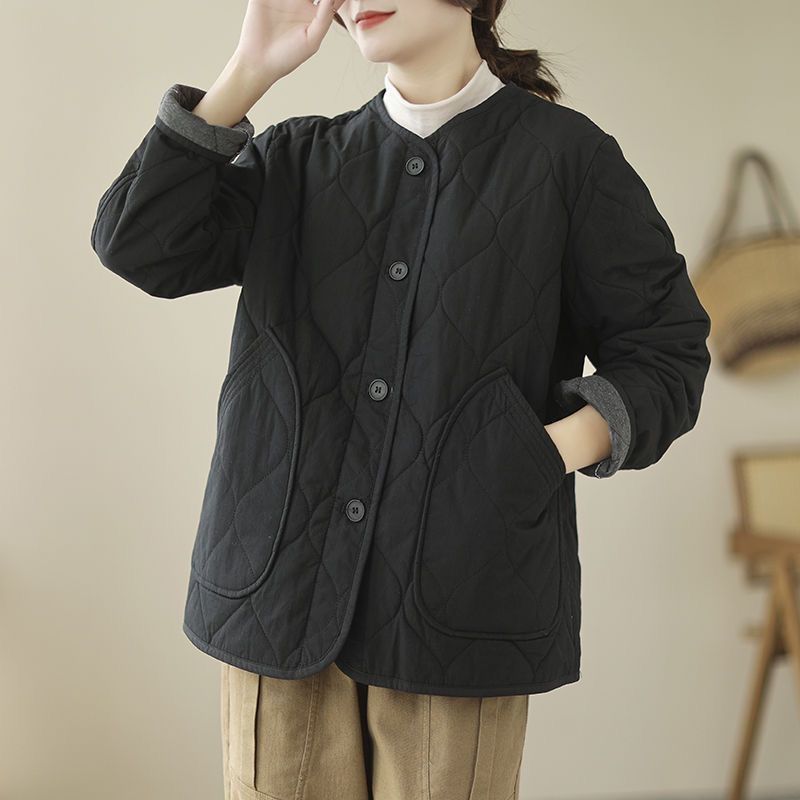 Winter Cotton Padded Coat Womens Stand Collar Lightweight Slim-Fit Padded Jacket