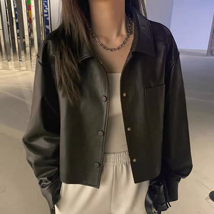 Springautumn Short Leather Jacket For Petite Individuals