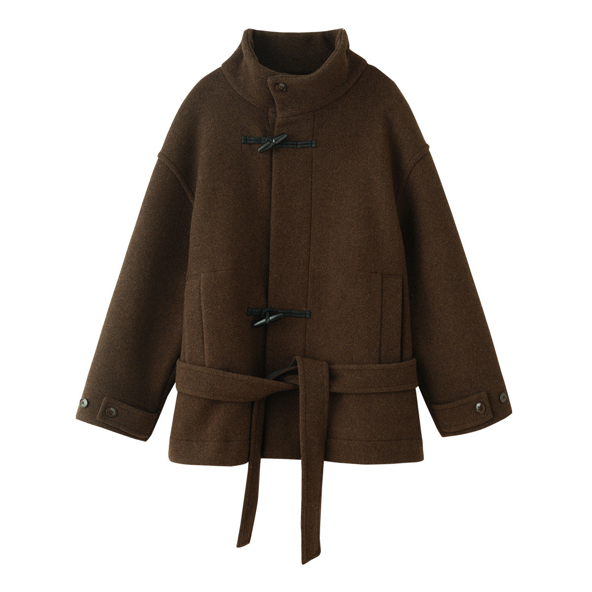 Women's High-neck Coat With Horn-button Closure