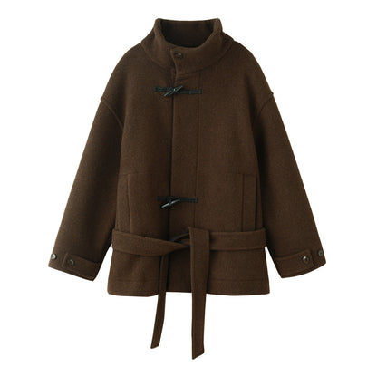 Women's High-neck Coat With Horn-button Closure