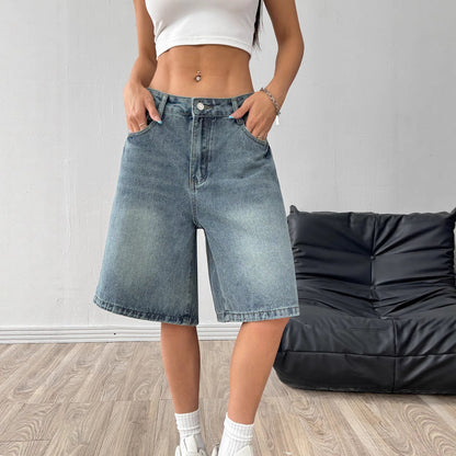 Womens Loose-Fit Casual Wide-Leg Denim Shorts