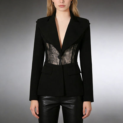 Lace Boning Waist-Cinching Blazer For Women