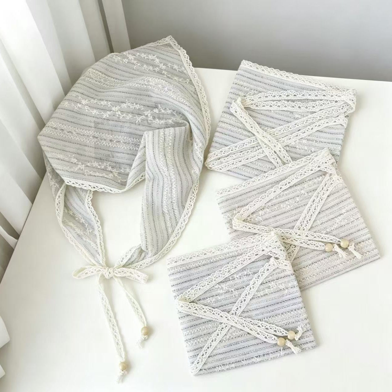 Embroidered Lace-trimmed Floral Silk Scarf