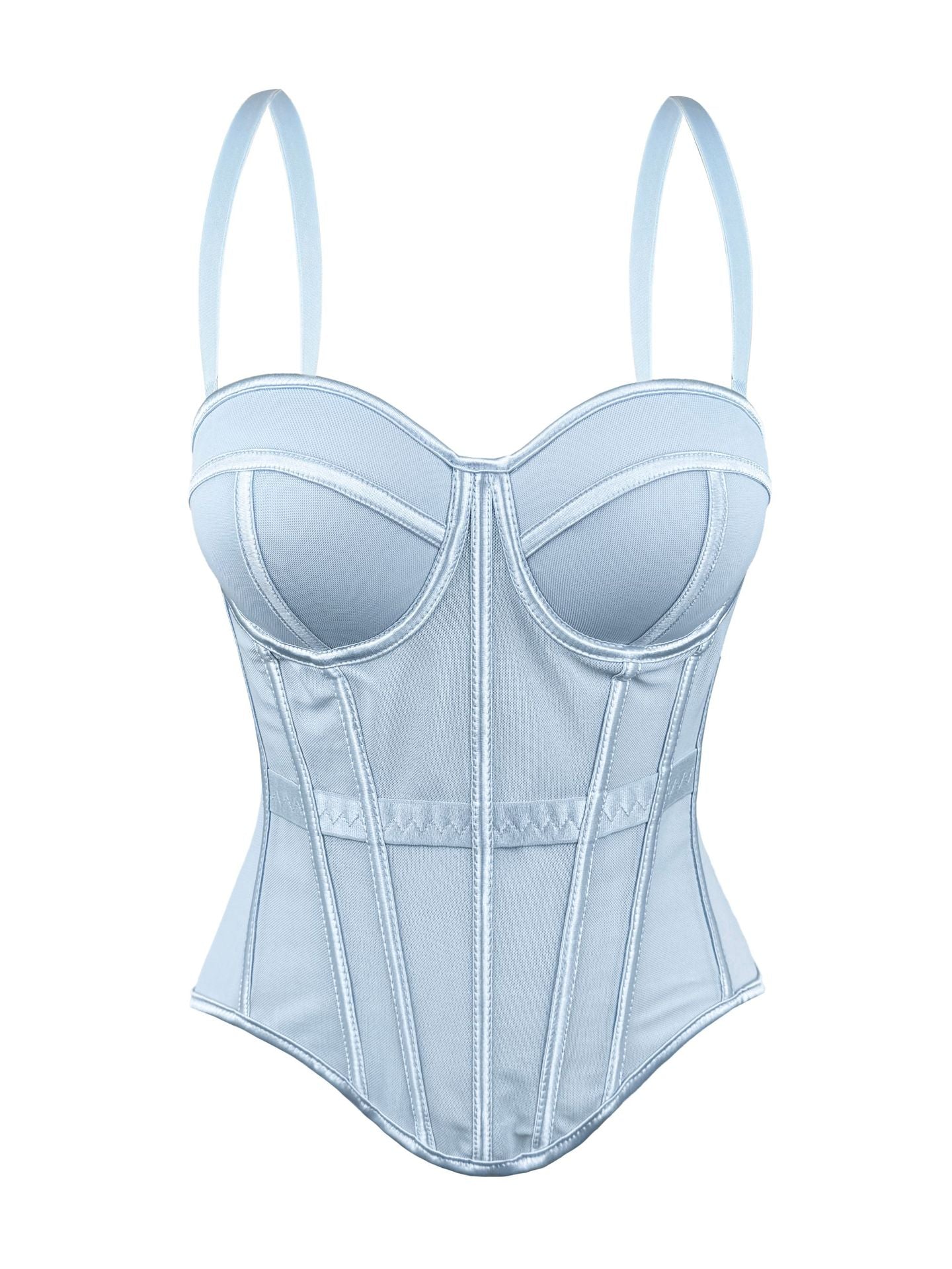European And American Pure Color Fashionable Fishbone Bra, Waist Slimming Look Mesh Camisole With Breast Pads, Fishbone Top For Outer Wear