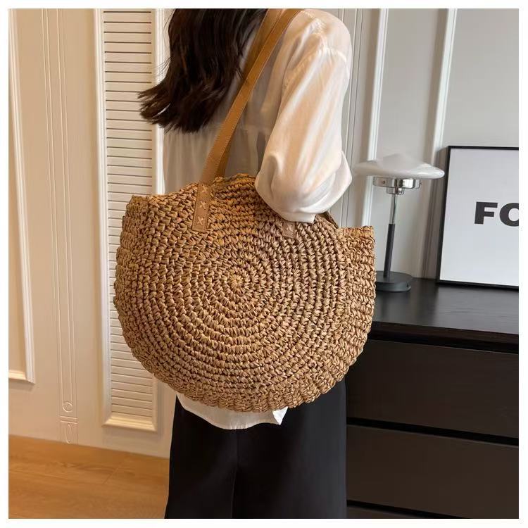 Round Straw Bag Fashionable Womens Shoulder