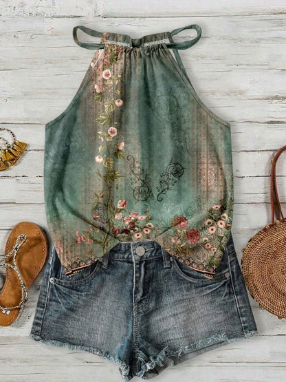 Womens Casual Resort-style Halter-neck Sleeveless Tank Top