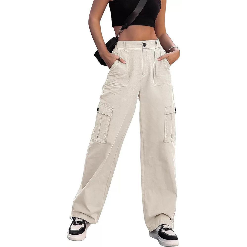 Women Multi Pockets Cargo Pants Spring Autumn Loose Wide Leg Trousers Streetwear Relaxed Fit Fashion Casual Long Pants