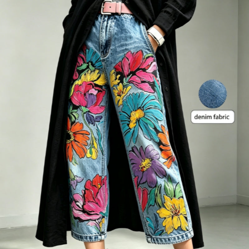 Mid-rise Wide-leg Denim Capri Pants