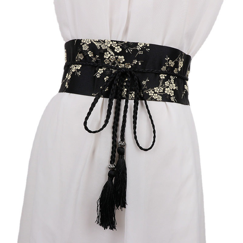 Retro Embroidered Wide Waistband Traditional Chinese Style Hanfu Womens Cloth Belt Decoration