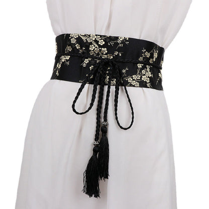 Retro Embroidered Wide Waistband Traditional Chinese Style Hanfu Womens Cloth Belt Decoration