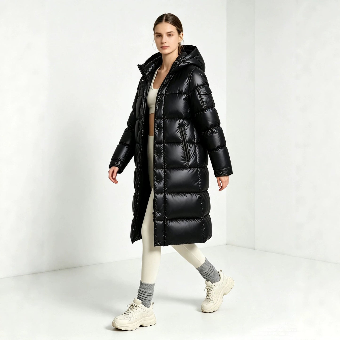 Long Hooded Padded Over-the-knee Cotton Coat