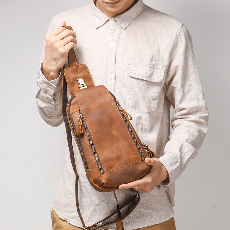 Men's Crazy Horse Leather Sports Crossbody Bag