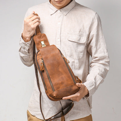 Men's Crazy Horse Leather Sports Crossbody Bag