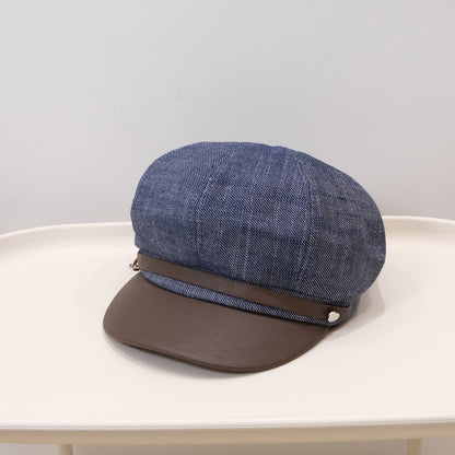 Cross-border Fashion Retro Denim Patch PU Leather Belt Buckle, Newsboy Hat, Casual And Versatile, Artistic Style Painter's Hat