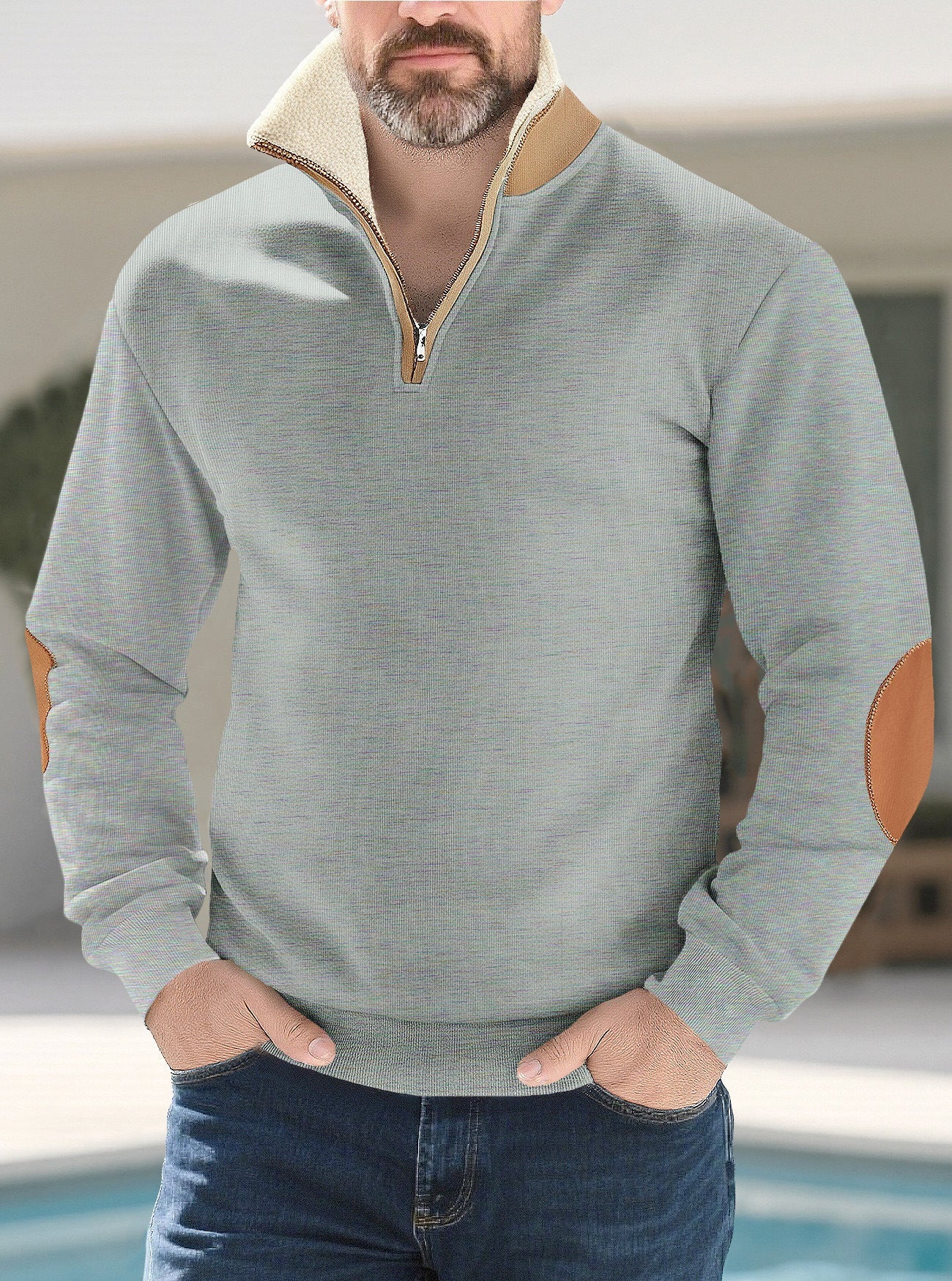 Retro Patchwork Embroidered Versatile Half-placket Mens Long-sleeve
