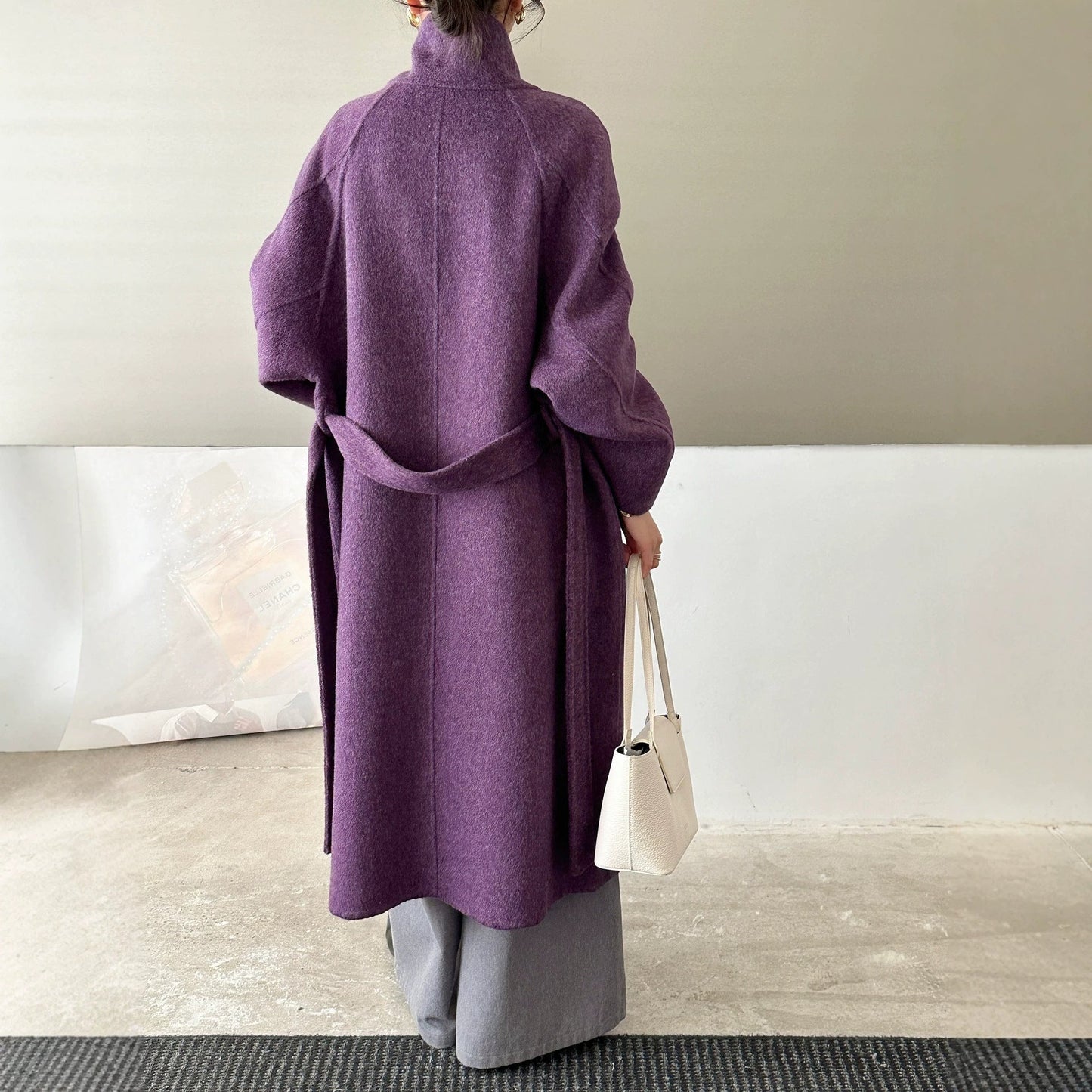 Womens Knee-length Oversized Double-faced Wool Coat