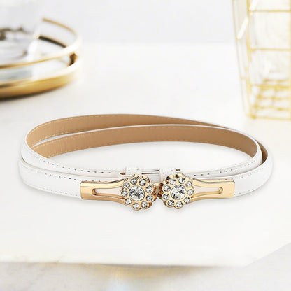 Adjustable Rhinestone Flower Thin Belt For Women Decorative