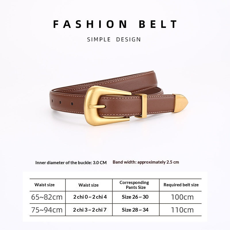 Womens Retro Unisex Fashion Versatile Square-buckle Leather Belt