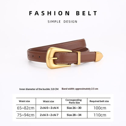 Womens Retro Unisex Fashion Versatile Square-buckle Leather Belt