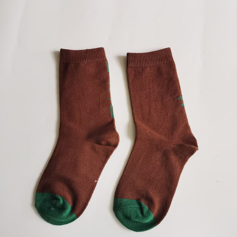 Leopard-print Plaid Coffee-colored Childrens Socks