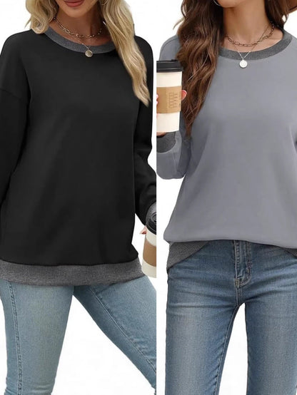 Autumn New Women's Knitwear Tops, Solid Color, Simple Women's Long-Sleeve Round-Neck Pullover T-Shirt