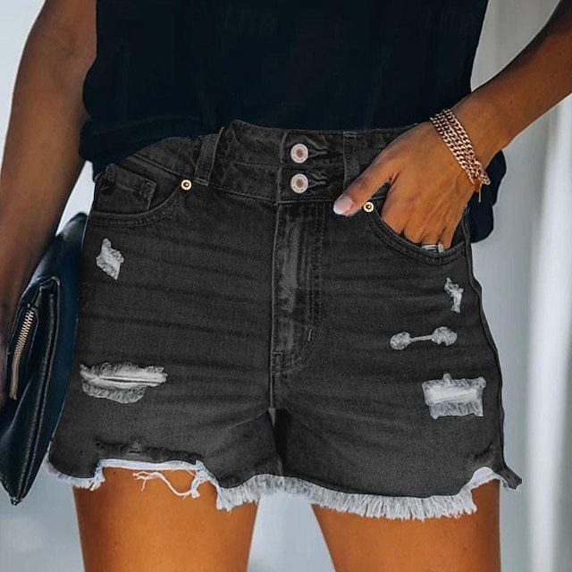 Denim Shorts Versatile And Stylish With Raw-edged Hems