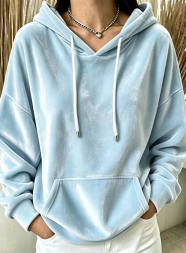 Velvet Long-sleeve Loose-fit Casual Hoodie