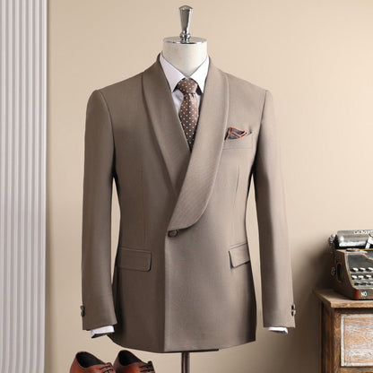 Men Taupe Shawl Lapel One Button 2 Pieces Suit Blazer & Pants Set