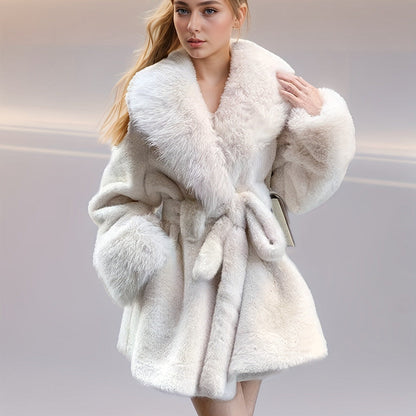 New Autumn Winter Eco-friendly Faux Fur Womens Mid-length Coat