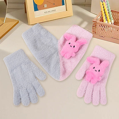 Fleece-lined, Windproof, Cute Cartoon Couple's Wool Gloves
