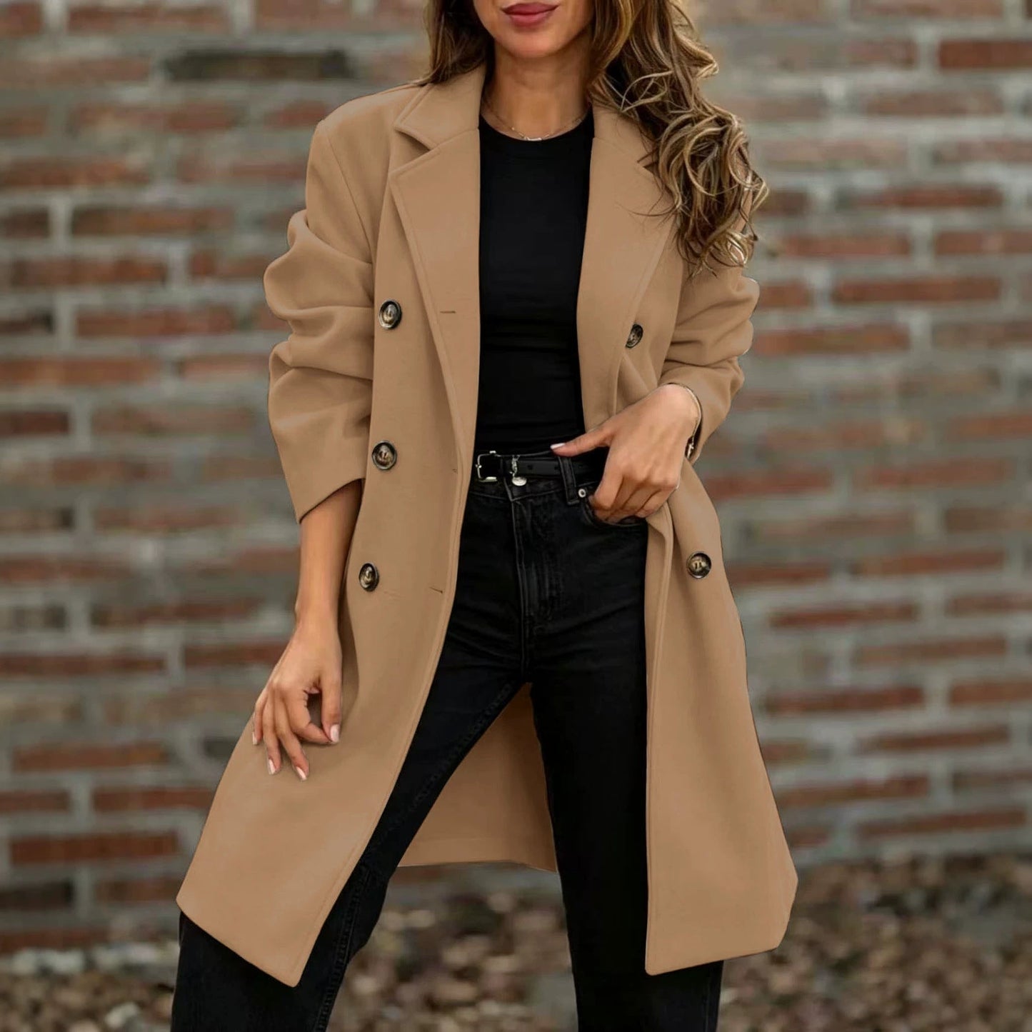 Notch-lapel Double-breasted Wool Coat